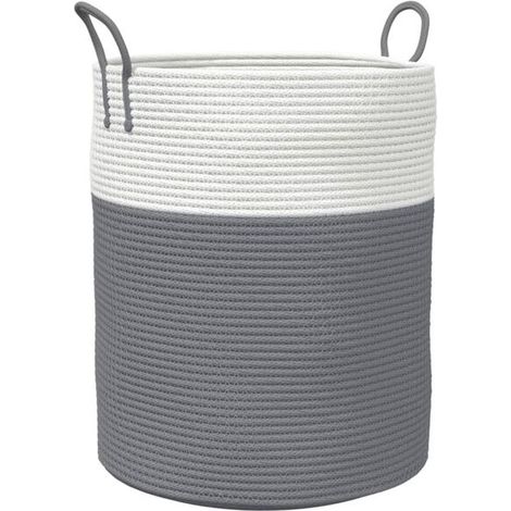 Panier de rangement en coton gris et blanc, 38 x 46 cm de diamètre. (1/5)