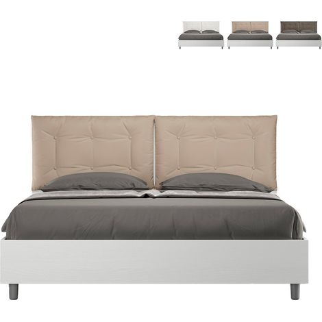 Letto matrimoniale con rete 160x190 bianco frassino cuscini similpelle tortora Egos Annalisa (1/5)