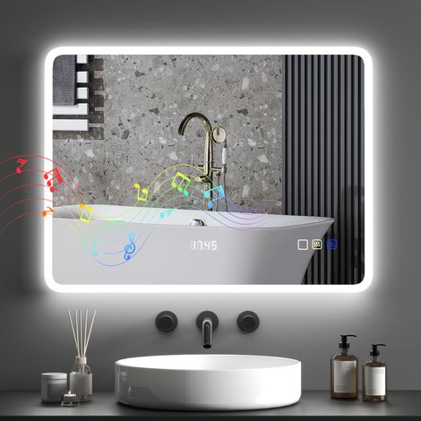 Miroir salle bain LED 80x60 cm Bluetooth 3 couleurs lumière antibuée mémoire IP44 (1/5)