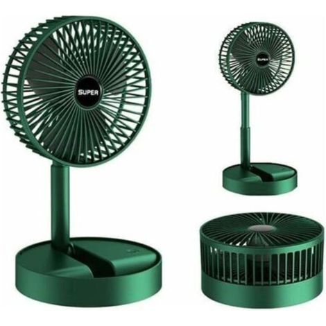 AMXCNOY Tragbarer, faltbarer und wiederaufladbarer Standventilator mit USB-Anschluss, 3 Geschwindigkeitsstufen, batteriebetrieben, für den Außenbereich und das Büro, 17 cm Durchmesser, Grün (1/4)