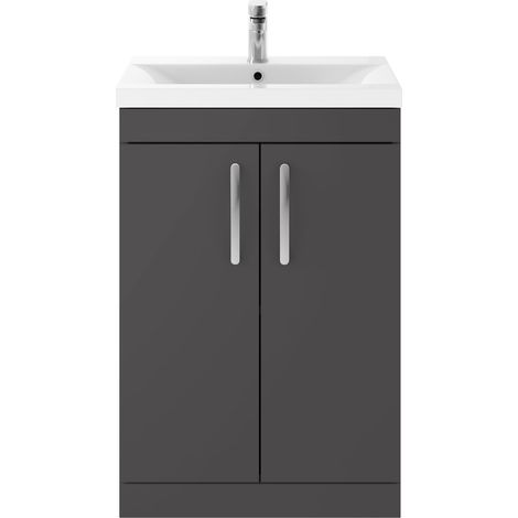 Nuie Athena Floor Standing 2-Door Vanity Unit with Basin-3 600mm Wide - Gloss Grey (1/5)
