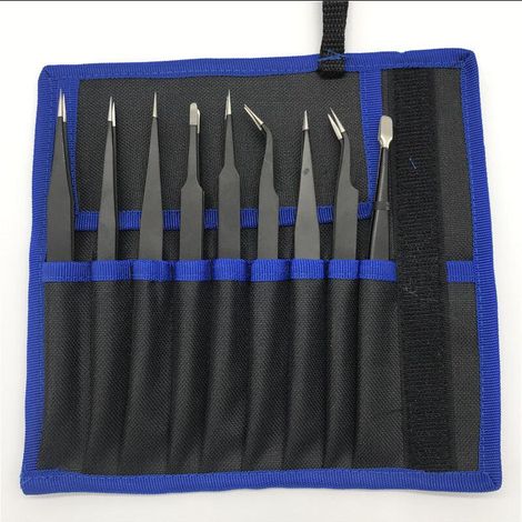Pince antistatique de précision ESD, kit d'outils de maintenance, noir, 9 pièces (1/4)