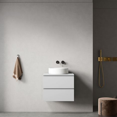 Mobile bagno sospeso 60 cm Bianco Opaco per Lavabo d'appoggio Senza Specchio - Fiji Paint Top (1/4)
