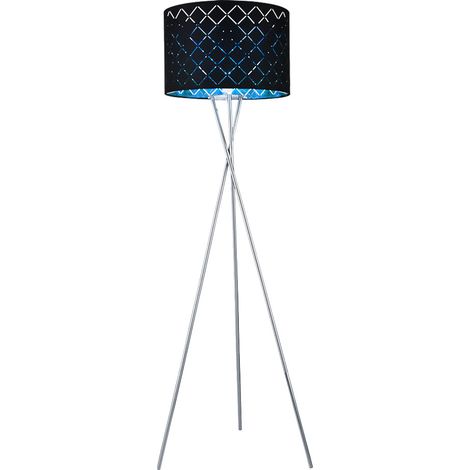 Lampada da terra con paralume in tessuto luce laterale oro nero Treppiede a 3 gambe con telecomando, dimmerabile, nichel opaco, 1x LED RGB 8,5W 806Lm bianco caldo, DxH 62x158 cm