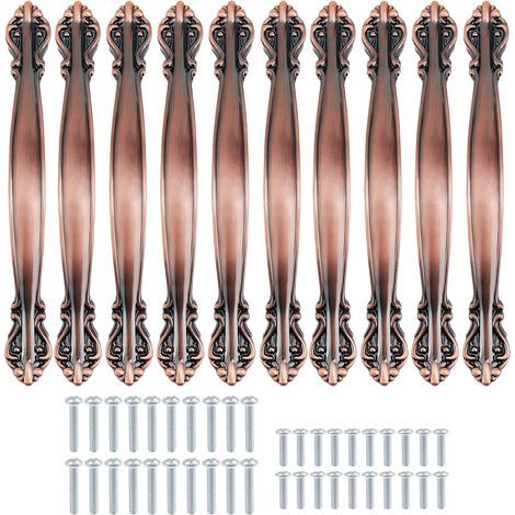 AIDUCHO Set mit 10 antiken, bogenförmigen Schrankgriffen – Möbeltürgriffe (128 mm Lochabstand) – Rotbronze (1/2)