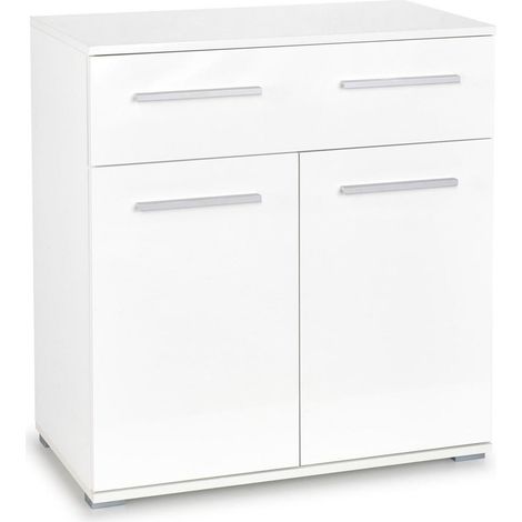Cómoda Cirveso 100, Blanco + Blanco brillante, Con cajones y puertas, Número de cajones: 1, 82x77x40cm