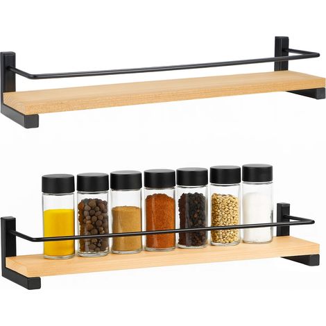 4 Pack Spice Rack 40 9 7cm Wood Wall Mount Hanging Space Saving Spice Racks Kitchen Organization for Spice Jars and Seasoning Bottles (4 Pack) (1/5)