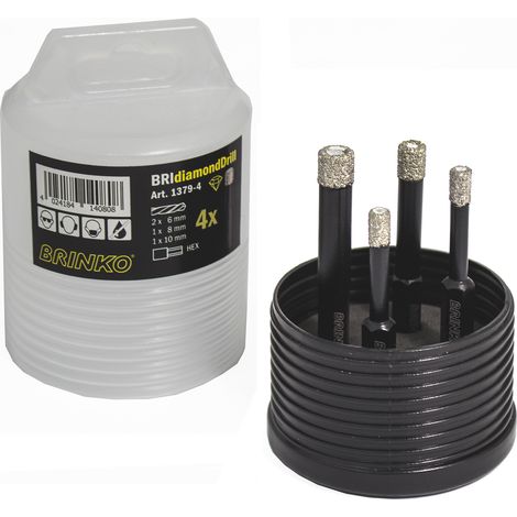 Diamantbohrer-Set 4-tlg. 2x6 1x8 1x10 BRIdiamondDrill,Aufnahme f. Akku/-Bohrm.