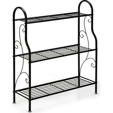 Accès facile support pour plantes 3 niveaux en métal noir, rangement pour pots, balcon, jardin ou intérieur (1/5)