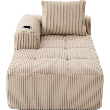 Poltrona relax in corduroy con braccioli e tasca laterale, senza montaggio, colore beige, MODENUIT (1/5)