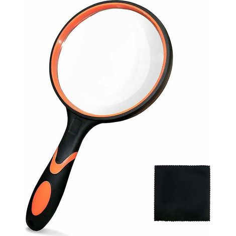 (orange, Diamtre 100 Mm) Loupe De Lecture Portable Grossissement 10x Avec Poigne En Caoutchouc Souple Antidrapante Pour Lire Des Livres Verre Vri (1/5)