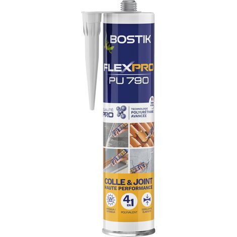 Bostik Mastic Colle Flexpro PU 790 – Colle et Jointe Tous Matériaux – Multi-Usages – Intérieur/Extérieur et Milieux Humides – Formule Polyuréthane Haute Performance – Couleur : Gris – 300 ml