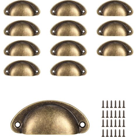 12 poignées en forme de coquillage, poignées de tiroir vintage, poignées de porte de coiffeuse (bronze). (1/5)