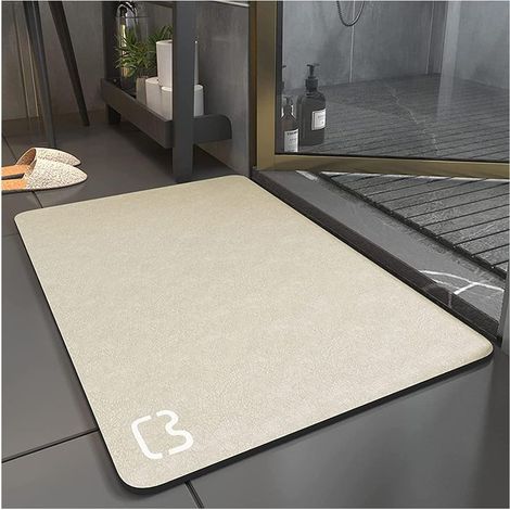 [French Days]Tapis de Bain Antidérapant Super Absorbant Diatomite Tapis Salle de Bain Microfibre Tapis de Baignoire Tapis de Douche Doux Séchage Rapide (Beige, 60 90) (1/5)