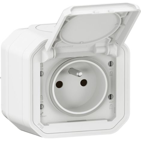 Legrand 070024 Power outlet with full protrusion plexo shutter - white