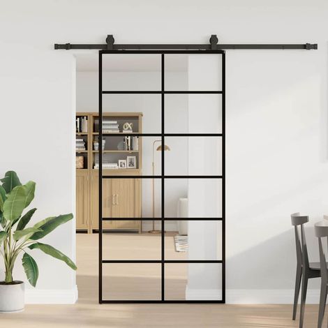 Schiebetür mit Beschlag Schwarz 102x205 cm ESG-Glas
