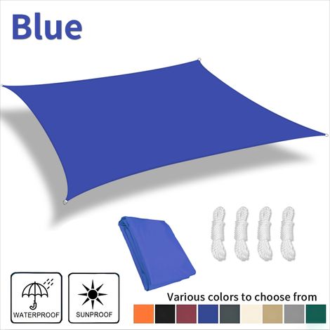 (Bleu, 200x400CM) Voile d'ombrage imperméable, résistante aux UV, adaptée aux jardins de cour, aux pergolas et aux porches. (1/5)