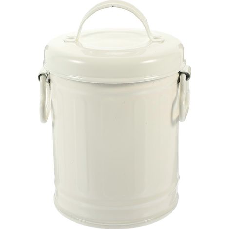 Mini poubelle de bureau, porte-stylos, porte-pinceaux de maquillage, seau de rangement en fer avec couvercle-14X9.7X9.7CM-White (1/3)