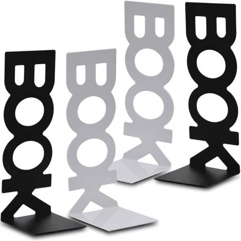 QORVA-2 paires de serre-livres en métal pour étagères de bureau, écoles, salons, librairies et bibliothèques (noir et blanc)