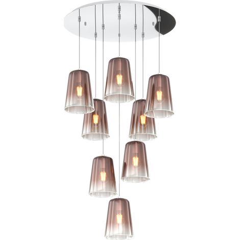 Sospensione Contemp. Rosone Tondo Shaded Metallo Cromo Vetro Rame 8 Luci E27 (1/3)