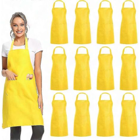 Tablier de cuisine bleu unisexe, lot de 12 avec 2 poches, idéal restaurant, barbecue, peinture, artisanat. (1/2)