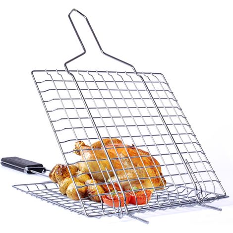 Cesta antiadherente para barbacoa, ideal para carne, pescado y verduras rejilla de cocción fácil de girar acero inoxidable. (1/5)