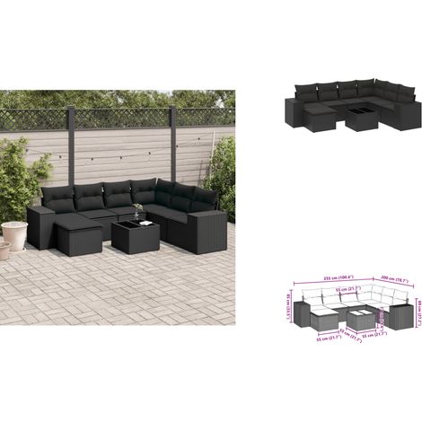 8-tlg. Garten-Sofagarnitur mit Kissen Schwarz Poly Rattan - Gartenmöbel Set - PE-Rattan Möbel - Outdoor Lounge - Esstisch Set - Gartenlounge (1/3)