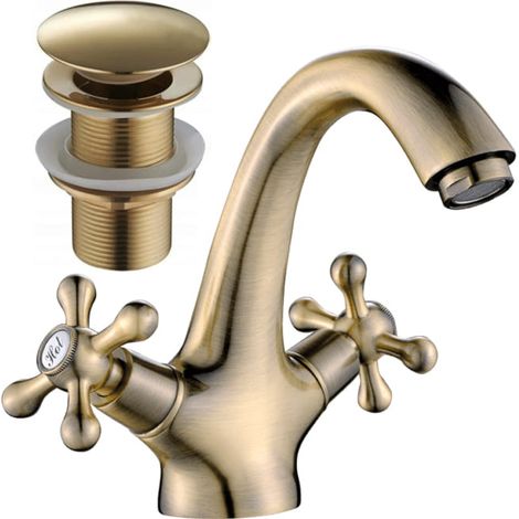 Retro Antik Messing Waschtischarmatur mit Stopfen, stehend, Stilo