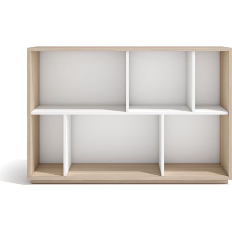 Meuble de rangement, collection NACK (547), bibliothèque étagère à 2 nivaux en mélamine.- noyer clair-blanc