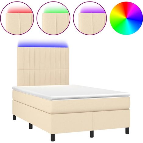 Maison Exclusive - Sommier Ă lattes de lit matelas et LED crĂšme 120x190 cm tissu (1/5)