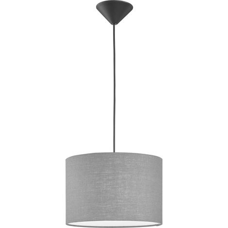 Suspension VIGO E27 1x40W plastique sable noir, tissu lin gris/intérieur PVC blanc H: 140cm Ø30cm dimmable (1/4)