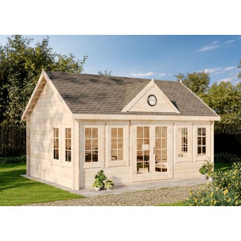 Alpholz Gartenhaus CLOCKHOUSE® XL Gartenhaus aus Holz, Holzhaus mit 44 mm Wandstärke, Blockbohlenhaus mit Montagematerial (1/3)
