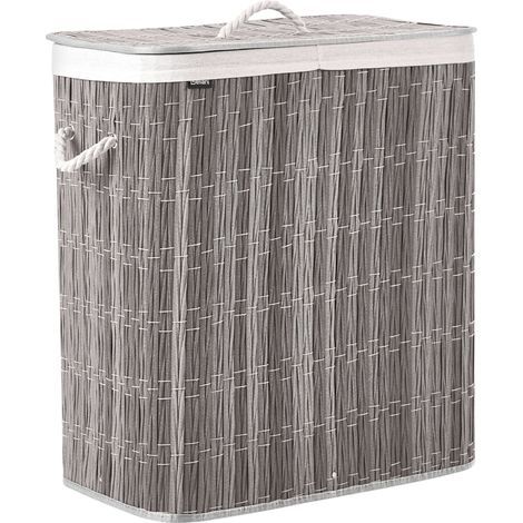 Cesto portabiancheria pieghevole in tessuto con coperchio e fodera rimovibile a 2 scomparti realizzato a mano per il bagno 100 l grigio Arraias