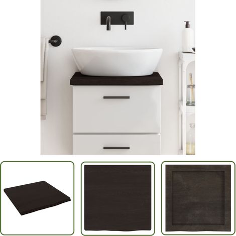 The Living Store Comptoir de salle de bain marron foncé bois massif traité - Comptoir De Salle De Bain - Comptoir En Bois - Plan De Travail Salle De Bain - Meuble Lavabo - Bois Massif (1/5)