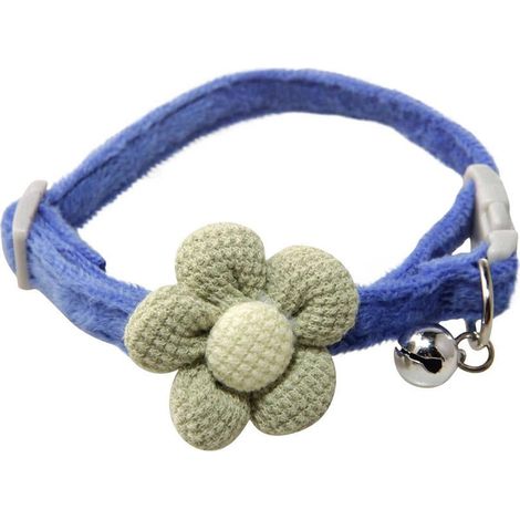 Collier Pour Chat - Avec Clochette Et Fleur En Coton - Réglable 34 X 1 Cm - 1 Pièce (1/5)
