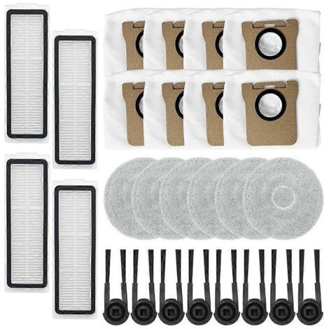 Kit d'accessoires pour aspirateur robot Mijia M40S / OV31CN : pièces de rechange, brosse latérale, filtre HEPA, lingette de nettoyage et sacs à poussière.