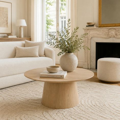 Table basse ronde en chêne clair LOREN (1/5)