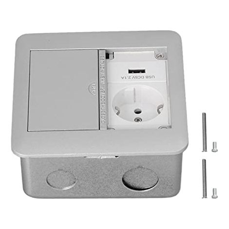 Ej.Life Prise électrique au Sol AC250V Prise Encastrée étanche 2 Prises EU Prise de Courant(Gris Argenté) A (1/5)
