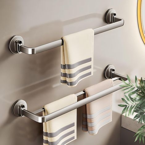 Porte-serviettes mural à ventouses, 70 cm, aluminium gris, 1 barre, sans perçage, salle de bain (1/5)