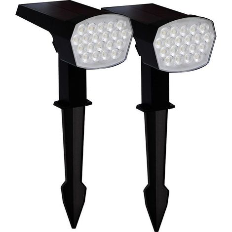 Arum Lighting – Lot de 2 spots piquet solaire 400 Lumens – Lumière CCT blanc chaud/froid – 20 LED SMD – Angle 30° – Plastique traité anti UV