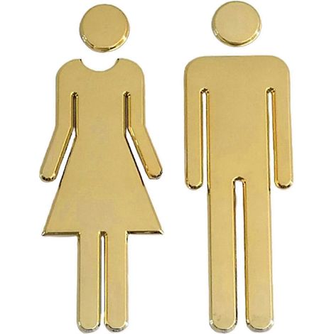 2 panneaux autocollants symbolisant les toilettes pour portes de salle de bain, adaptés aux hôtels, aux bureaux et à un usage domestique (doré) (1/5)