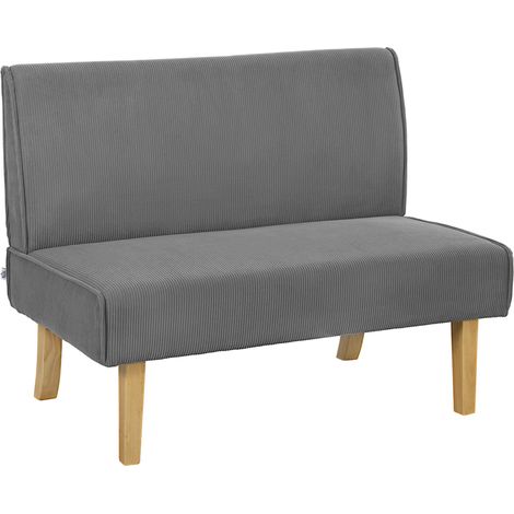 Divano a 2 posti in tessuto effetto corda grigio con gambe in legno 110 x 62 x 85 cm (1/5)