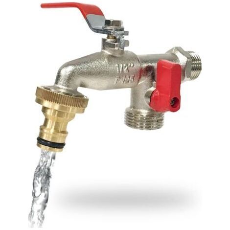 Robinet de Jardin Premium à Double Sortie 1/2\" - 3/4\" Pinceau, Laiton, Argent (1/5)