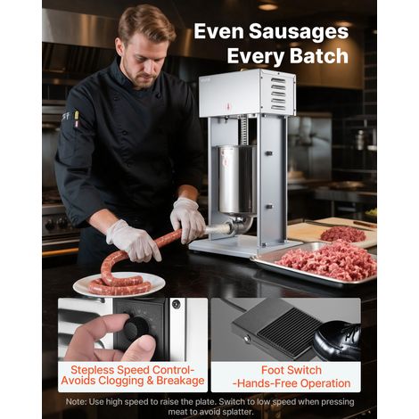 Poussoir à Saucisses Électrique 10 L, Machine à Saucisses Verticale en Acier Inoxydable, pour Saucissons Restaurant Supermarché Bou… (1/5)
