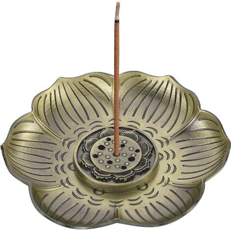 Brûleur d'encens vintage en laiton en forme de lotus et de Bouddha, idéal pour la décoration intérieure, le yoga et les loisirs créatifs. (1/5)