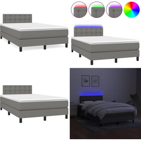 Sommier à lattes de lit matelas LED gris foncé 120x190 cm tissu - Sommier Tapissier - Lit Avec Led - Matelas À Ressorts Ensachés - Tête De Lit Réglable - Éclairage LED - Home & Living (1/5)