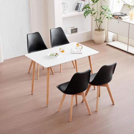 Essgruppe rechteckiger Esstisch 110cm mit 4 skandinavischen Stühlen schwarz (1/5)
