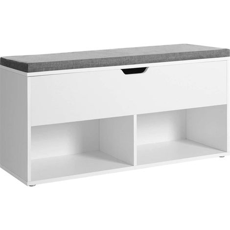 Banc à chaussures banc de rangement avec 2 compartiments ouverts et 1 compartiment fermé étagère à chaussures siège rembourré pour entrée chambre 100 x 30 x 48 cm blanc (1/4)