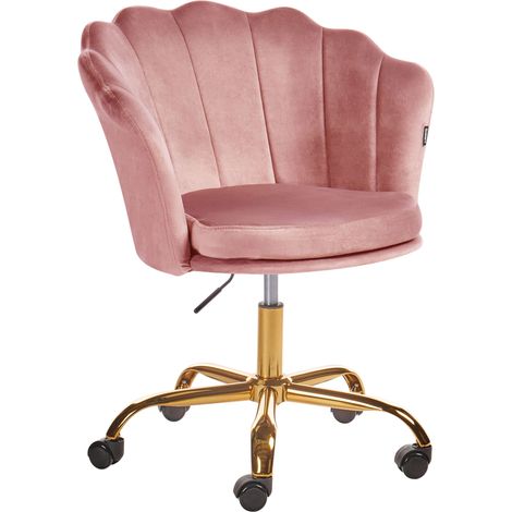 Chaise de Bureau Rose en Velours Glamour Fauteuil Coquillage Pivotant Monticello II