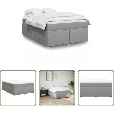 vidaXL Surmatelas - Sommier à lattes de lit avec matelas Gris clair 140x200cm Tissu (1/5)